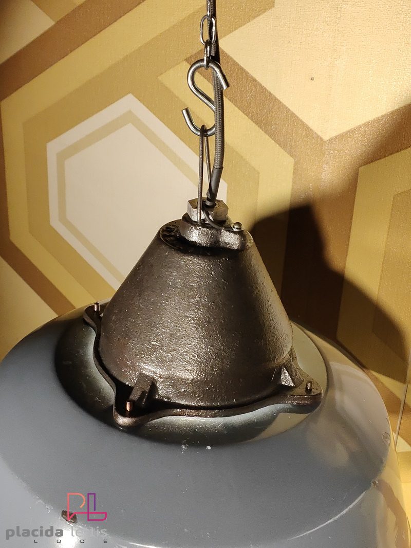 Lampada a sospensione vintage originale grigio-azzurra, Ungheria anni '60 – dettaglio 15