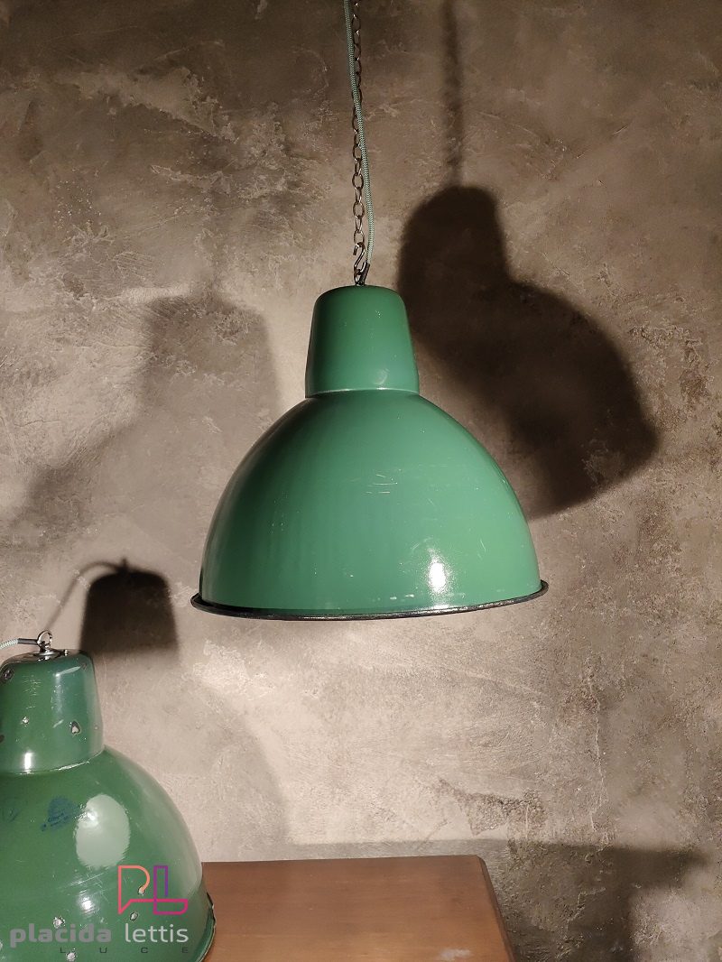 Lampada a sospensione vintage originale verde bottiglia, 40 cm – dettaglio 3
