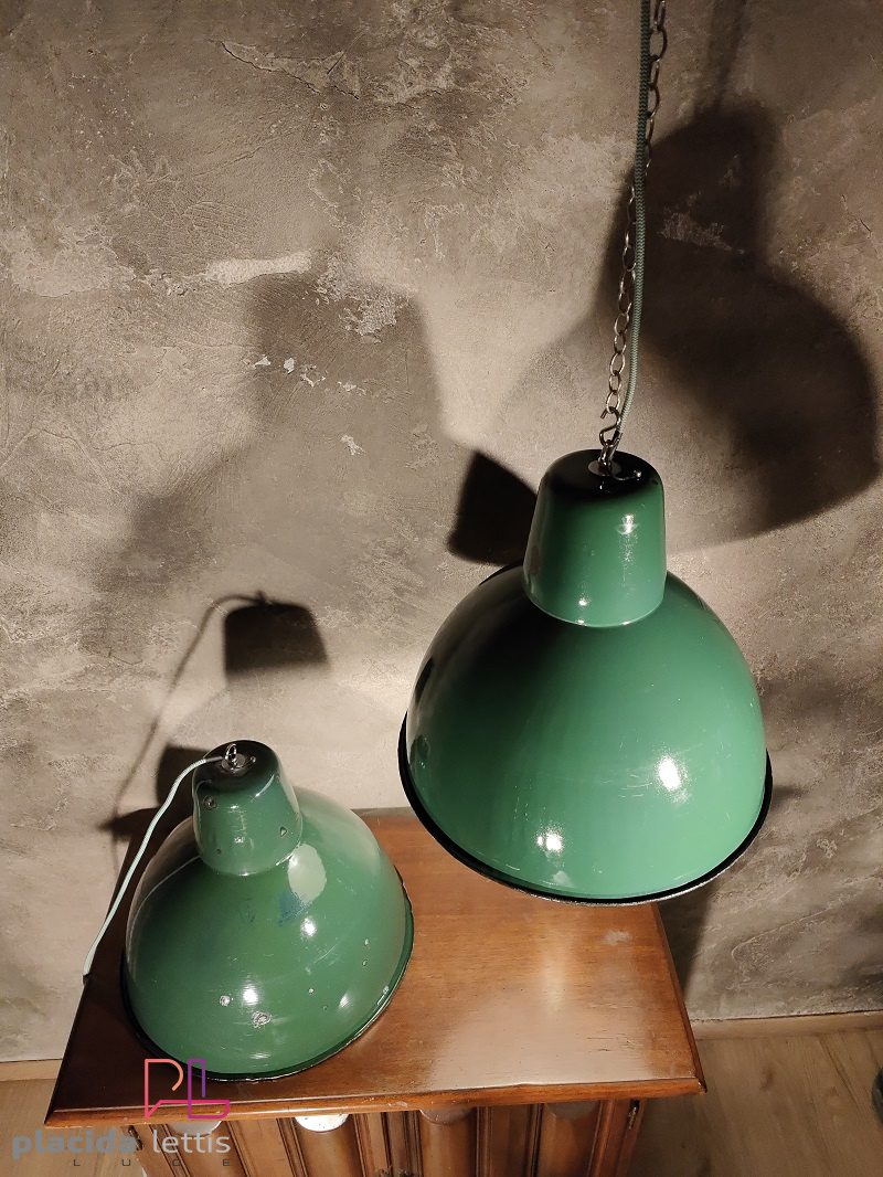 Lampada a sospensione vintage originale verde bottiglia, 40 cm – dettaglio 6