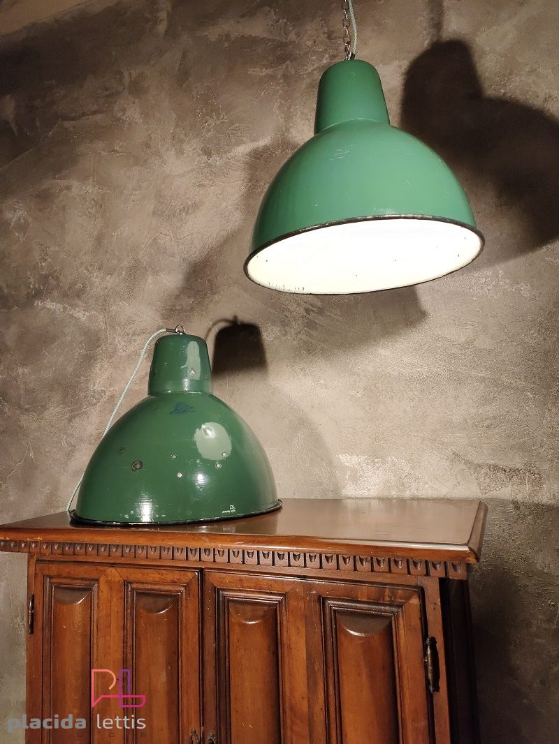 Lampada a sospensione vintage originale verde bottiglia, 40 cm – dettaglio 8