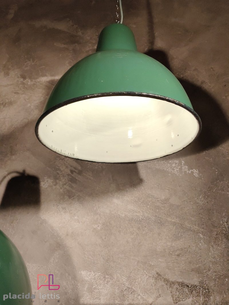 Lampada a sospensione vintage originale verde bottiglia, 40 cm – dettaglio 9