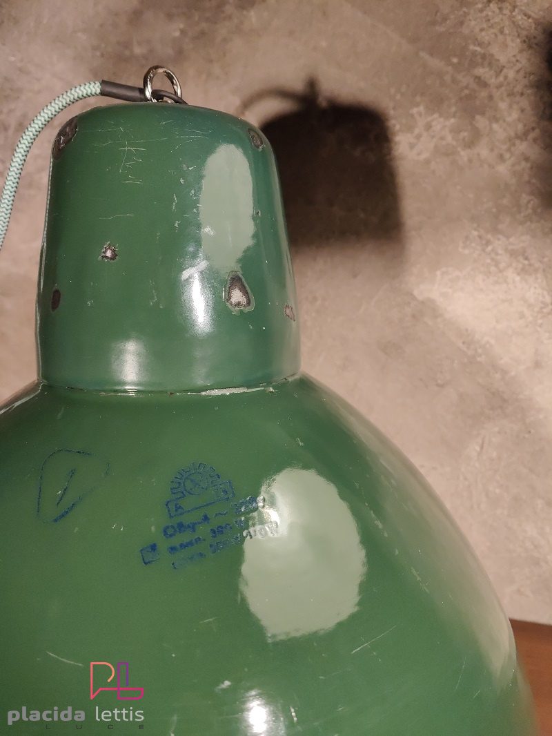 Lampada a sospensione vintage originale verde bottiglia, 40 cm – dettaglio 11