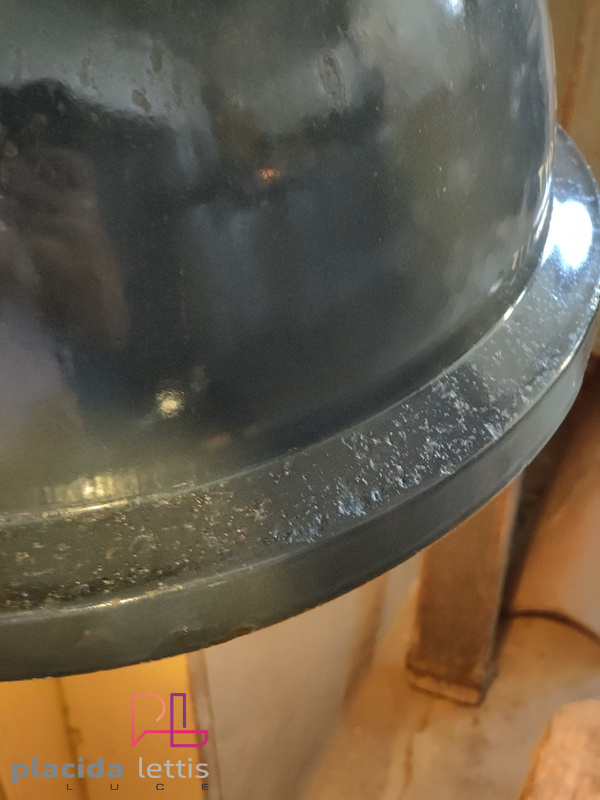 Lampada a sospensione vintage originale blu-grigia con griglia, anni '50 – dettaglio 25
