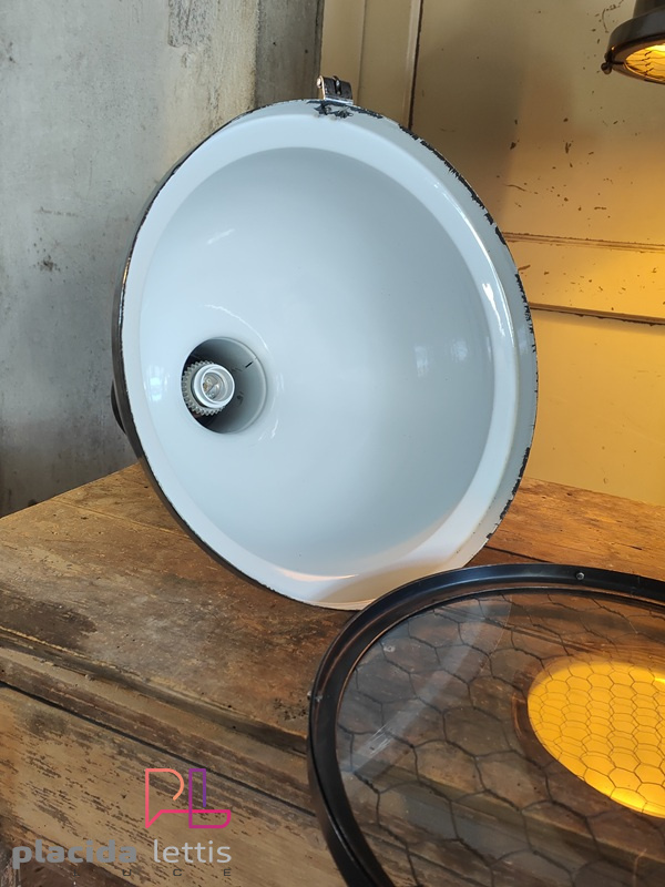 Lampada a sospensione vintage originale blu-grigia con griglia, anni '50 – dettaglio 8