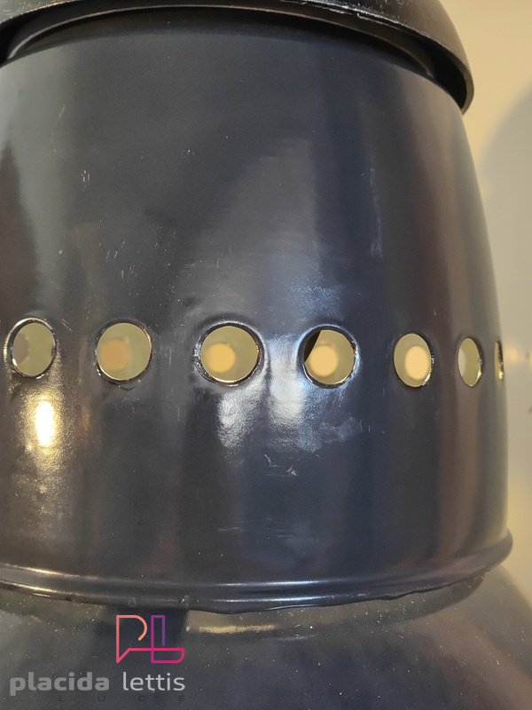 Lampada a sospensione vintage originale blu-nera, vetro curvo, anni '50 – dettaglio 18