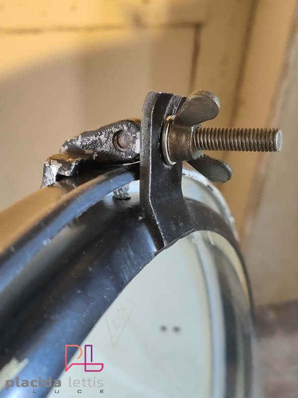 Lampada a sospensione vintage originale blu-nera, vetro curvo, anni '50 – dettaglio 15