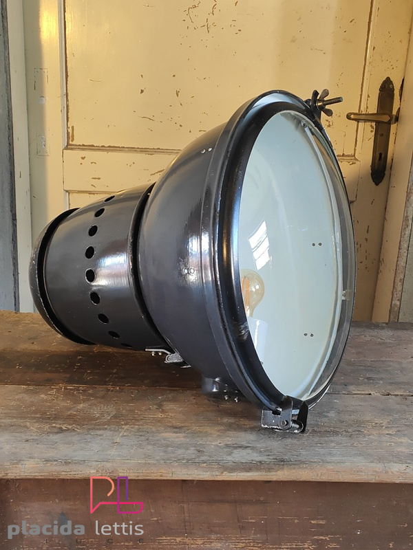Lampada a sospensione vintage originale blu-nera, vetro curvo, anni '50 – dettaglio 6
