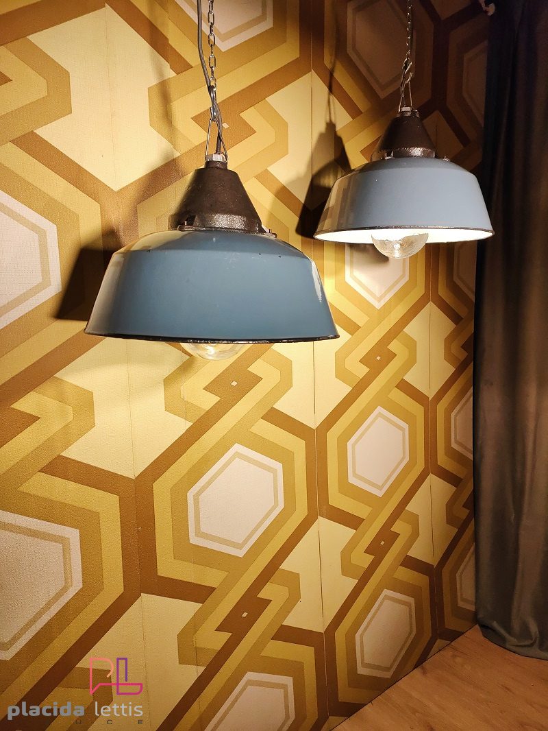 Lampada a sospensione vintage originale grigio-azzurra, Ungheria anni '60 – dettaglio 5