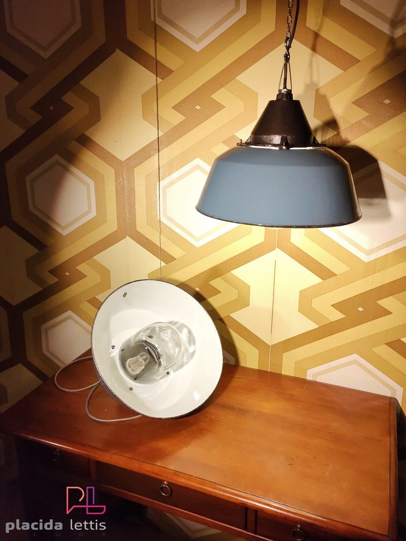 Lampada a sospensione vintage originale grigio-azzurra, Ungheria anni '60 – dettaglio 10