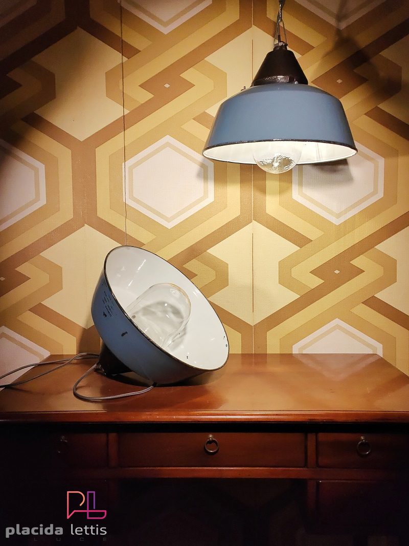 Lampada a sospensione vintage originale grigio-azzurra, Ungheria anni '60 – dettaglio 13