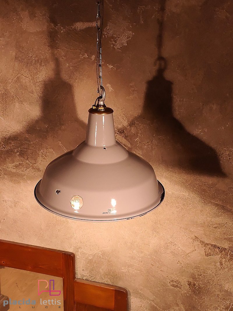 Lampada a sospensione vintage originale Benjamin RLM smaltata, anni '50 – dettaglio 12