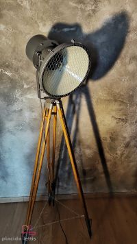 Lampada con treppiede vintage originale, faro grigio, Polonia anni '80 – miniatura 1
