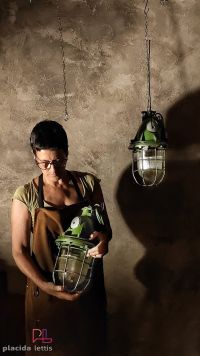 Lampada a sospensione vintage originale con griglia verde, URSS anni '70 – miniatura 1