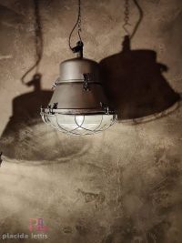 Lampada a sospensione vintage originale argento, vetro curvo e griglia – miniatura 2