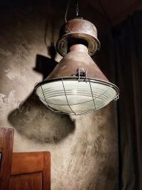 Original vintage Mesko pendant light with curved glass, Poland 1970s – thumbnail 14
