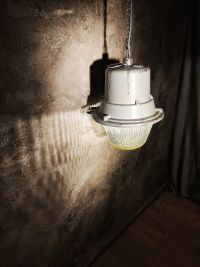 Original vintage Mesko pendant light in textured glass, Poland 1970s – thumbnail 7