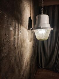 Original vintage Mesko pendant light in textured glass, Poland 1970s – thumbnail 4
