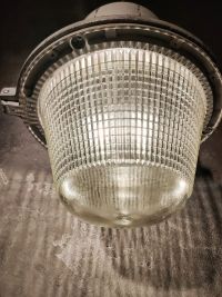 Original vintage Mesko pendant light in textured glass, Poland 1970s – thumbnail 11