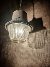 Original vintage Mesko pendant light in textured glass, Poland 1970s – thumbnail 9
