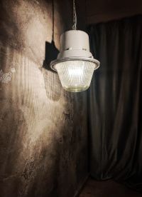 Original vintage Mesko pendant light in textured glass, Poland 1970s – thumbnail 3