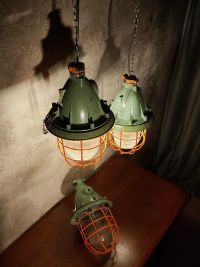 Lampada a sospensione vintage originale con griglia verde, URSS anni '70 – miniatura 15