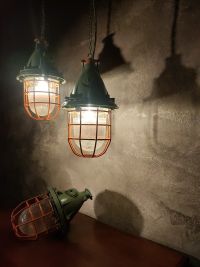 Lampada a sospensione vintage originale con griglia verde, URSS anni '70 – miniatura 14