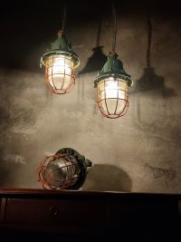 Lampada a sospensione vintage originale con griglia verde, URSS anni '70 – miniatura 12