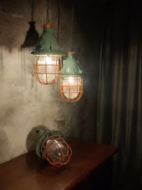 Lampada a sospensione vintage originale con griglia verde, URSS anni '70 – miniatura 9
