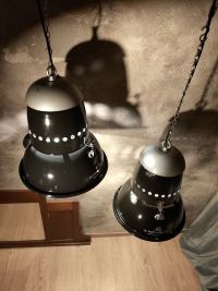 Lampada a sospensione vintage originale blu-nera, Ungheria anni '50 – miniatura 1