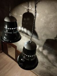 Lampada a sospensione vintage originale blu-nera, Ungheria anni '50 – miniatura 3