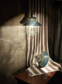 Lampada a sospensione vintage originale a lanterna azzurra, anni '60 – miniatura 12