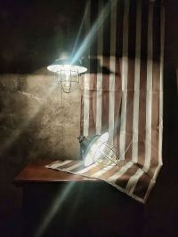 Lampada a sospensione vintage originale a lanterna azzurra, anni '60 – miniatura 8