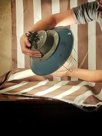 Lampada a sospensione vintage originale a lanterna azzurra, anni '60 – miniatura 3