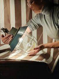 Lampada a sospensione vintage originale a lanterna azzurra, anni '60 – miniatura 1