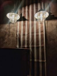 Lampada a sospensione vintage originale a lanterna azzurra, anni '60 – miniatura 7
