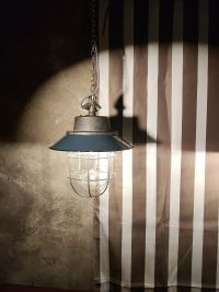 Lampada a sospensione vintage originale a lanterna azzurra, anni '60 – miniatura 6