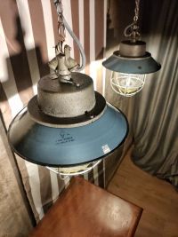 Lampada a sospensione vintage originale a lanterna azzurra, anni '60 – miniatura 5