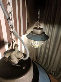 Lampada a sospensione vintage originale a lanterna azzurra, anni '60 – miniatura 4