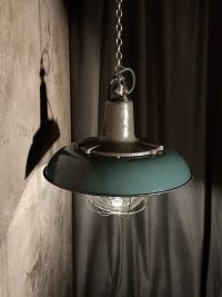 Lampada a sospensione vintage art déco verde bottiglia, design anni '30 – miniatura 3