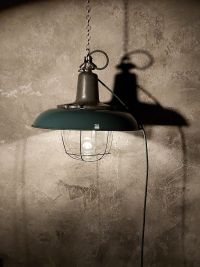Lampada a sospensione vintage art déco verde bottiglia, design anni '30 – miniatura 11