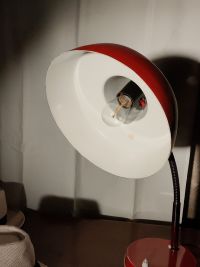 Original vintage desk lamp in bright red enamel, Hungary 1960s – miniatura 6