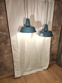 Lampada a sospensione vintage originale azzurra 41 cm, Polonia anni '60 – miniatura 4