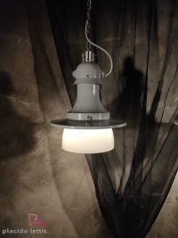 Lampada a sospensione vintage originale con vetro opalino, Verona anni '50 – miniatura 3