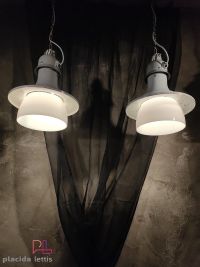 Lampada a sospensione vintage originale con vetro opalino, Verona anni '50 – miniatura 4