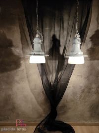 Lampada a sospensione vintage originale con vetro opalino, Verona anni '50 – miniatura 1