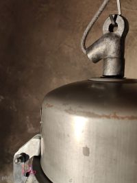 Lampada a sospensione vintage originale argento, vetro curvo e griglia – miniatura 16