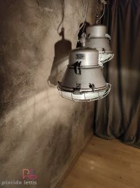 Lampada a sospensione vintage originale argento, vetro curvo e griglia – miniatura 11