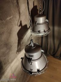 Lampada a sospensione vintage originale argento, vetro curvo e griglia – miniatura 12