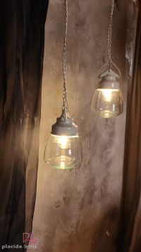 Lampada a sospensione vintage originale in ceramica e vetro a goccia – miniatura 3