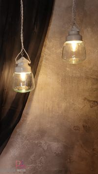 Lampada a sospensione vintage originale in ceramica e vetro a goccia – miniatura 5